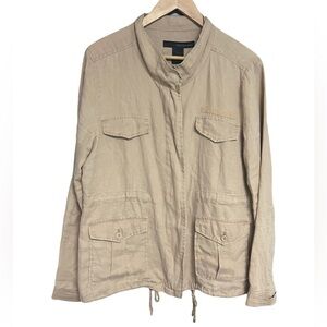 Calvin Klein Jeans Beige Tan 100% Linen Utility Jacket Women’s Size Large